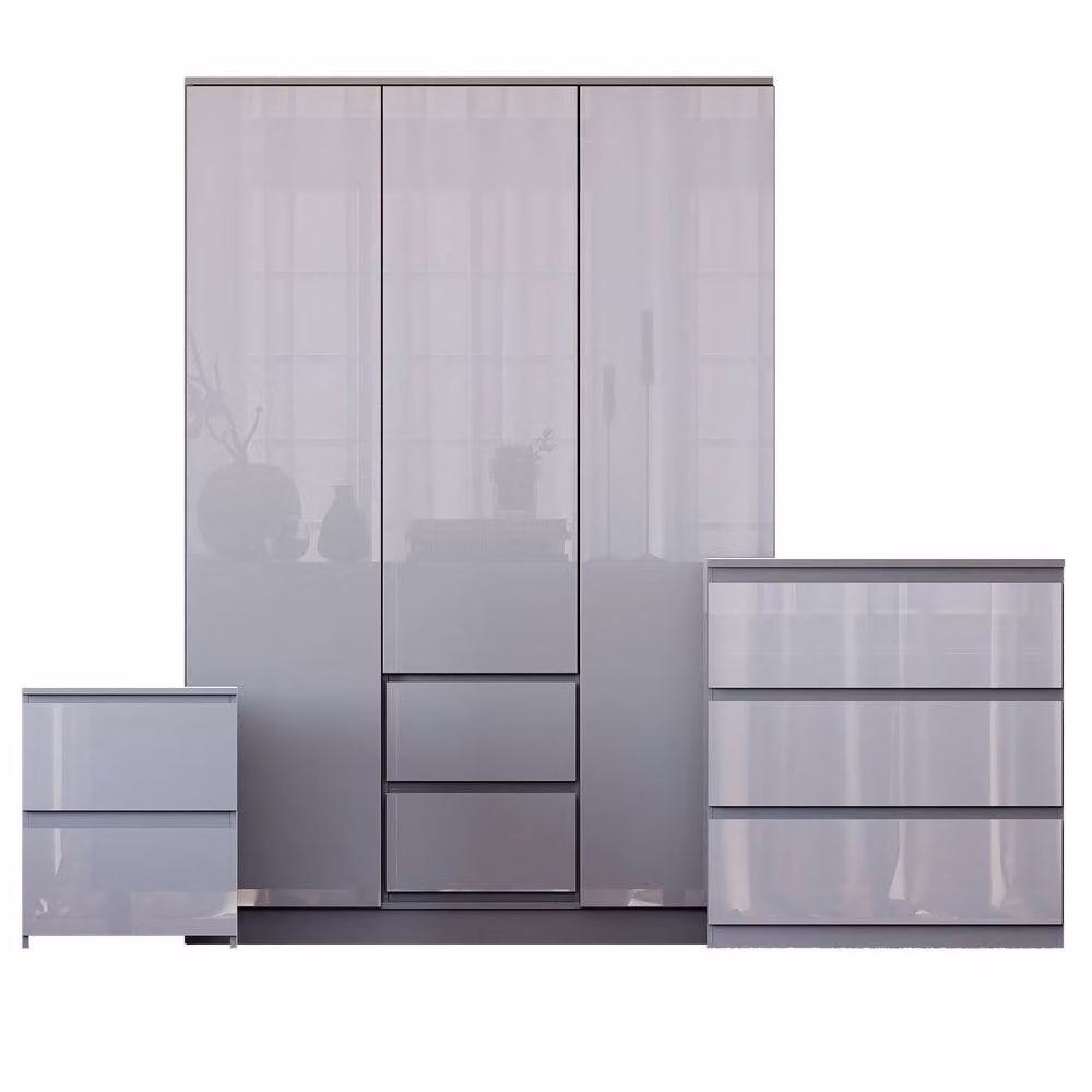 HD Designs Vida Designs Glinton 3 Piece Grey Glossy Bedroom Set – 2
