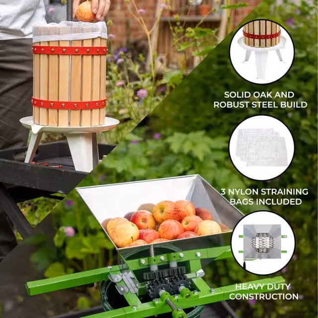 KuKoo Fruit Crusher and 12 Litre Fruit Press F3 in White and Multicolour with Straining Bags