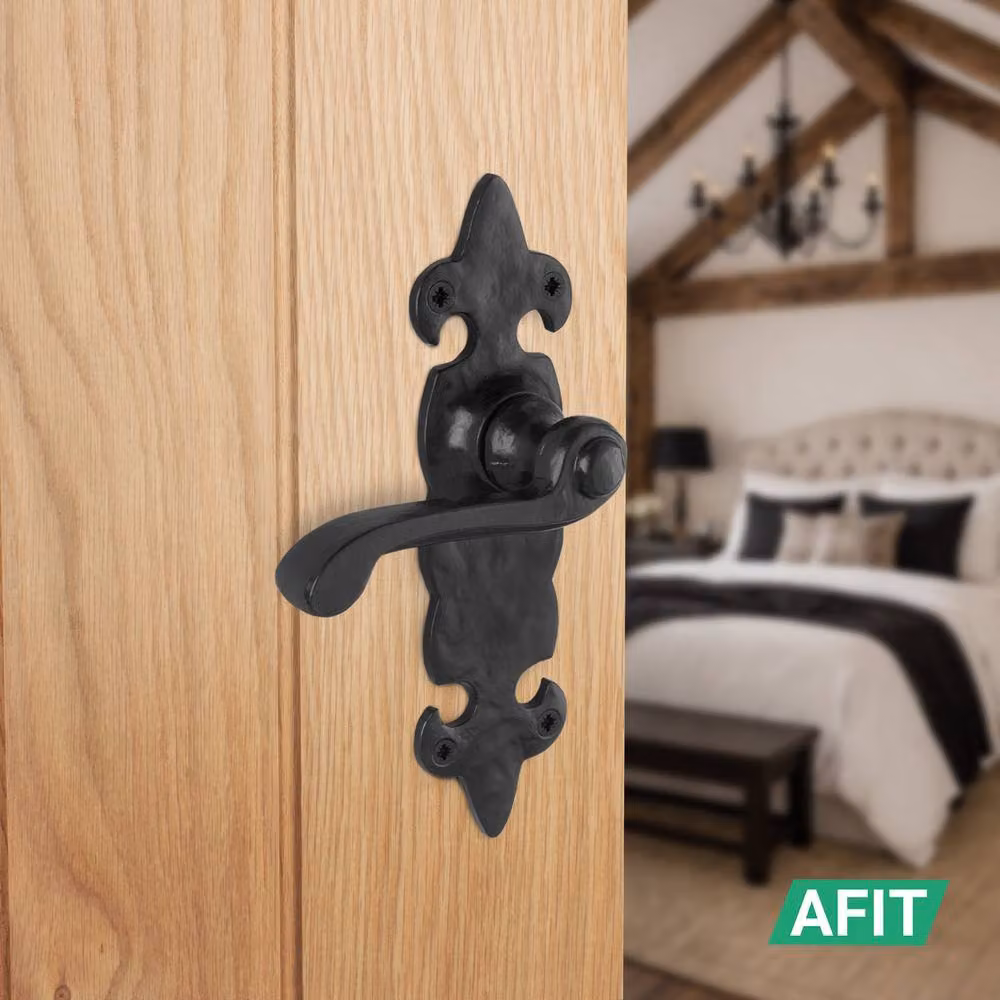AFIT Black Antique Cast Iron Door Handle and Latch Set with Backplate, 5 Pairs, W/D/H: 15 x 15 x 15 cm – 4