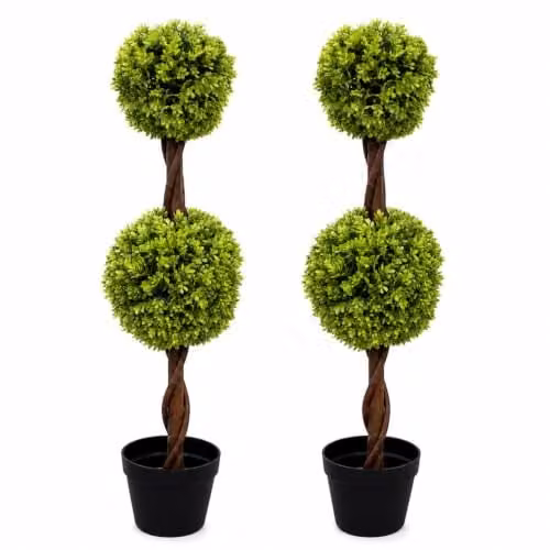 Leaf Pair of Green Artificial Double Ball Topiary Trees, Height: 90 cm – 1