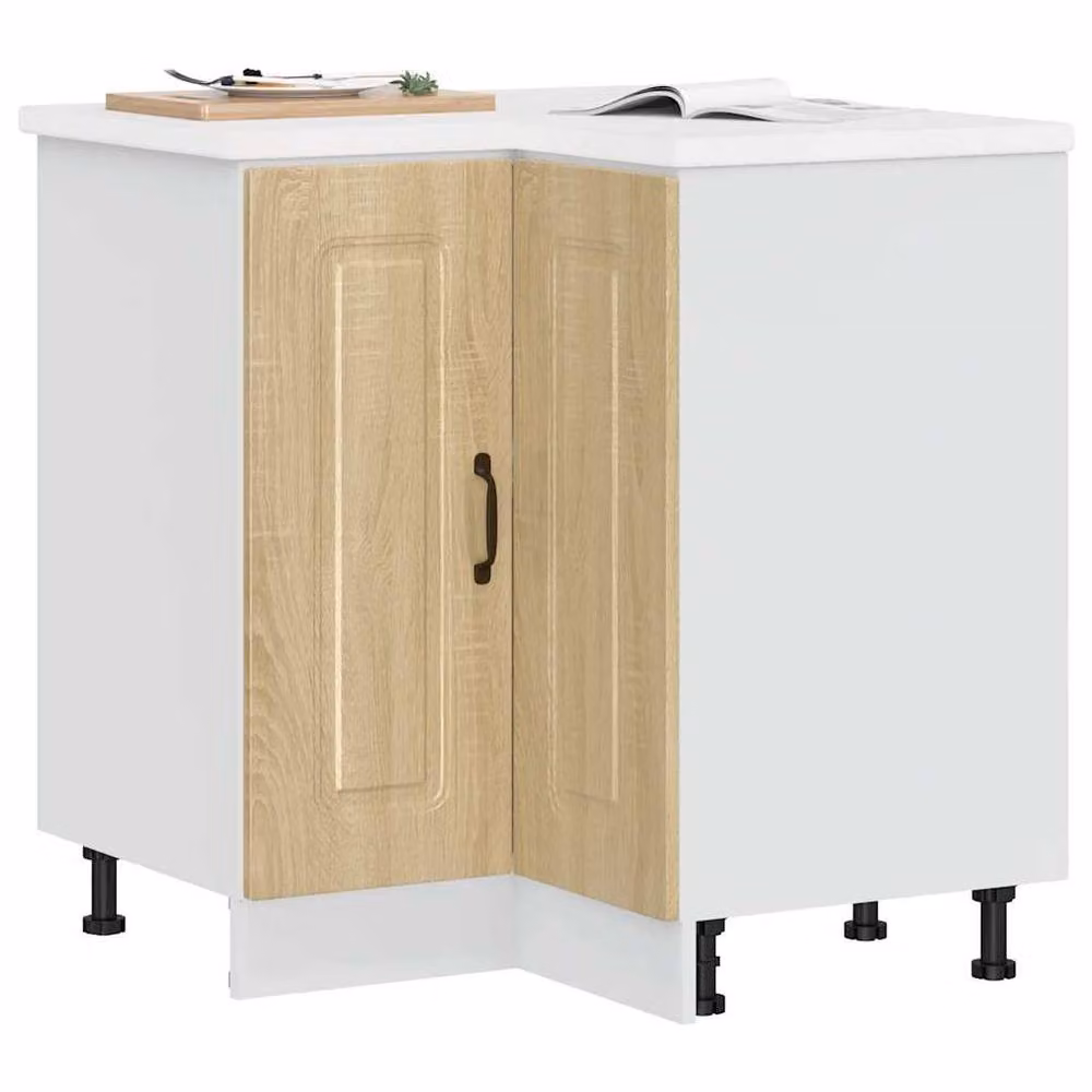 Berkfield Home Kalmar Kitchen Corner Base Cabinet in Sonoma Oak Brown, W/D/H: 75.5 x 81.5 x 75.5 cm
