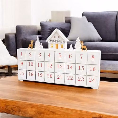 Netagon White Wooden Christmas Advent Calendar with 24 Drawers, W/D/H: 27.5 x 43 x 6.5 cm