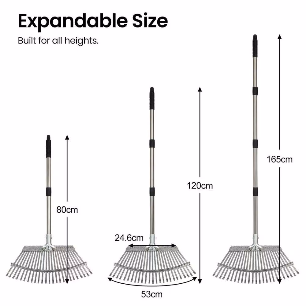 EONLION Adjustable Heavy Duty Metal Garden Rake with Tines in Silver – 2