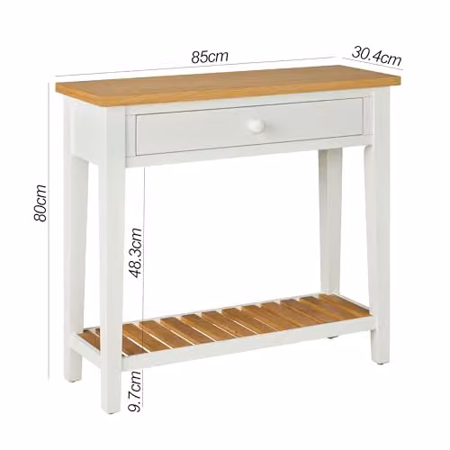 Ludlow Slim Console Table with Drawers and Oak Top in White, W: 102 cm, D: 30.4 cm, H: 85 cm – 2