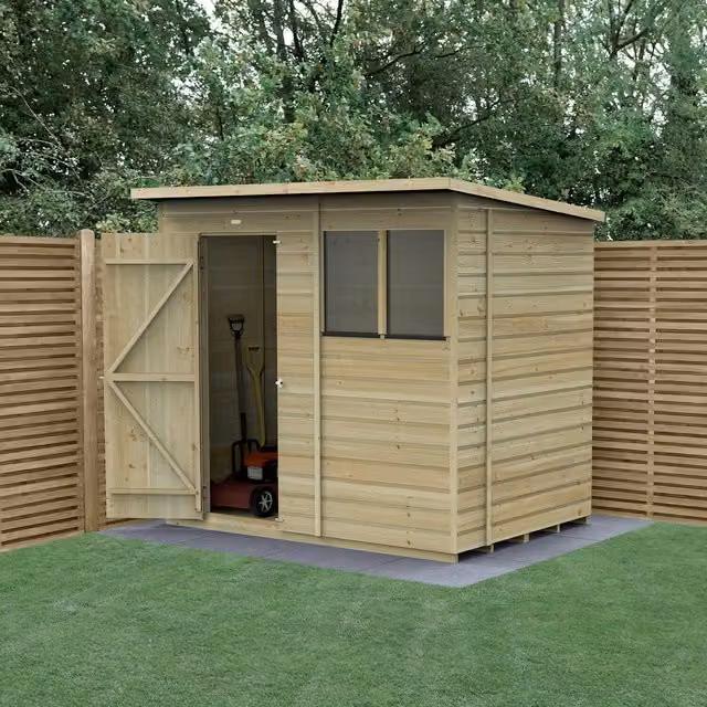 Beckwood Pent Wooden Garden Shed in Green or Brown, W/D/H: 213.36 x 152.4 x 213.36 cm