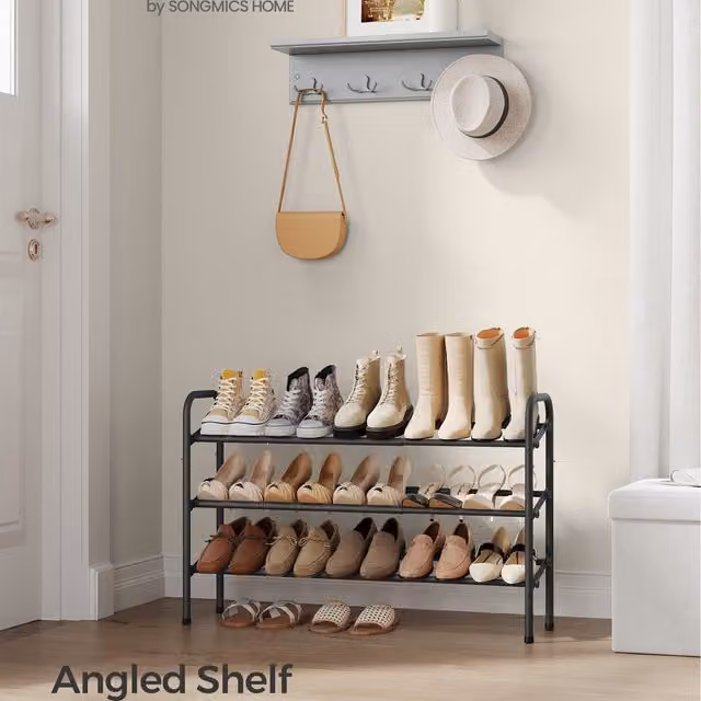 SONGMICS 3-Tier Expandable Metal Shoe Rack in Black