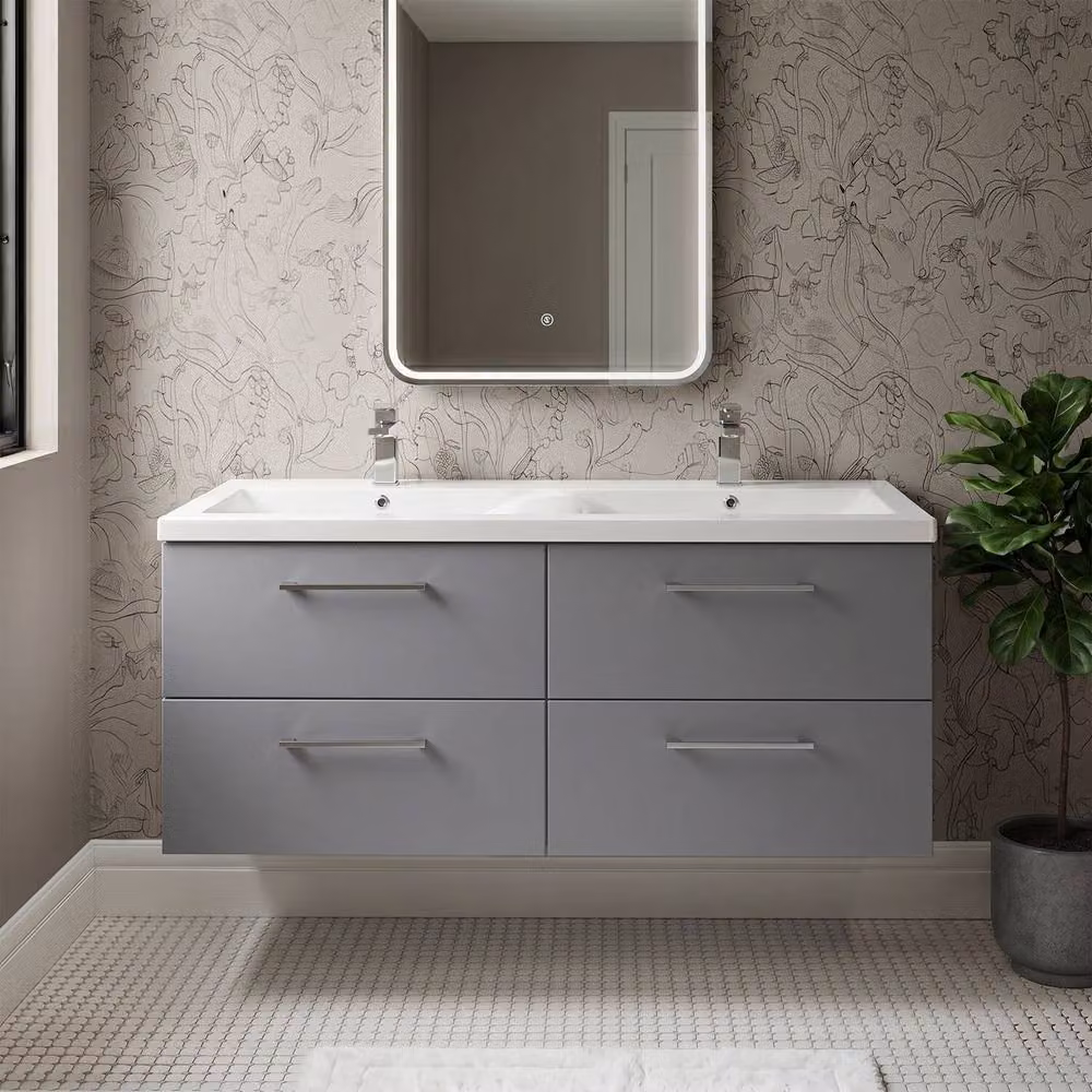 Balterley Level 1200mm Wall Hung 4 Drawer Double Basin Vanity Unit, Satin Grey – 3