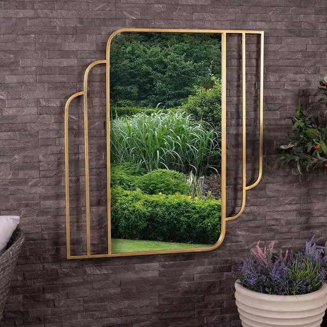 Charles Bentley Prague Rectangular Gold Weather Resistant Wall Mounted Mirror W: 100 cm, H: 100 cm, D: 2.5 cm