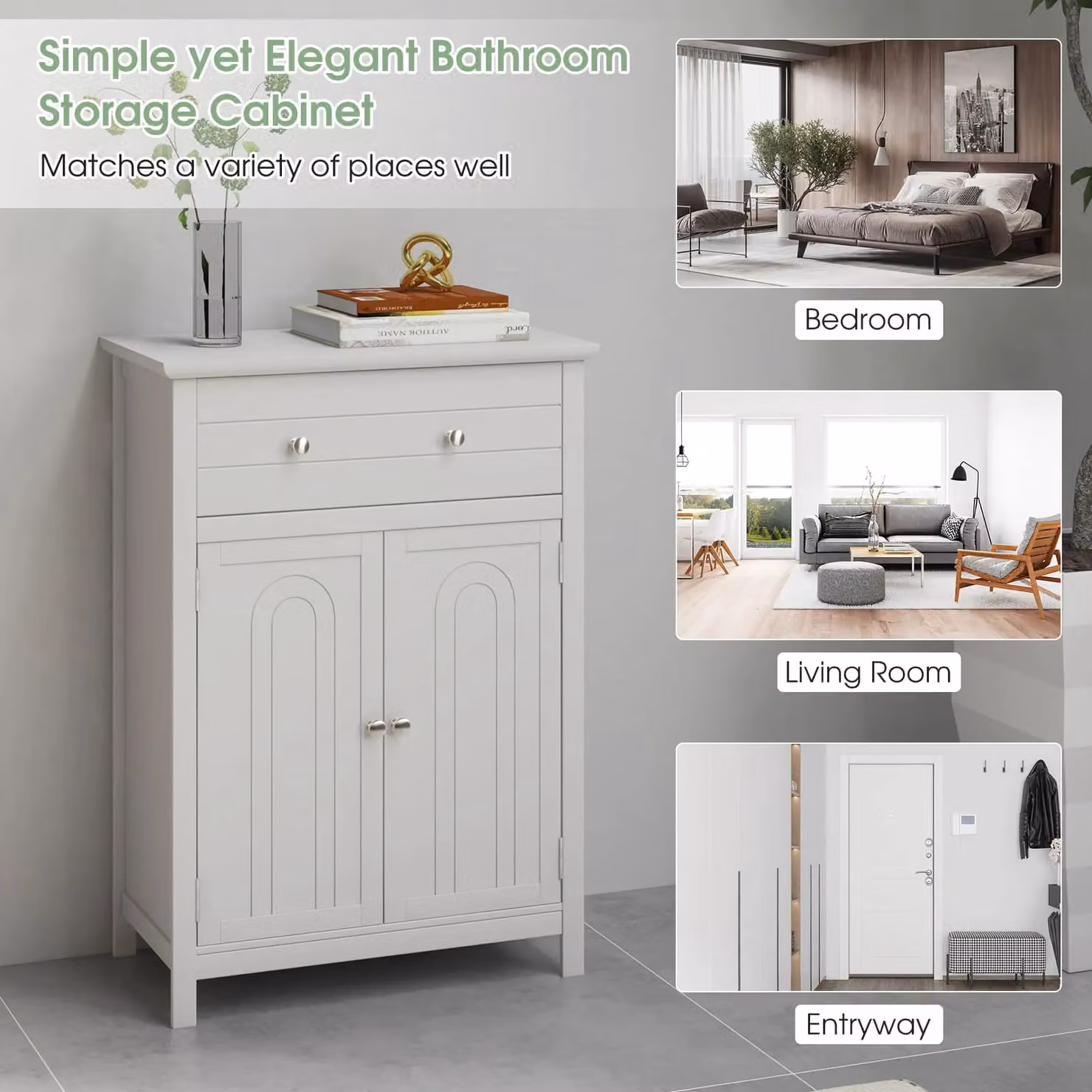 Gymax Freestanding White Bathroom Storage Cabinet with Internal Shelves and Drawers – 2
