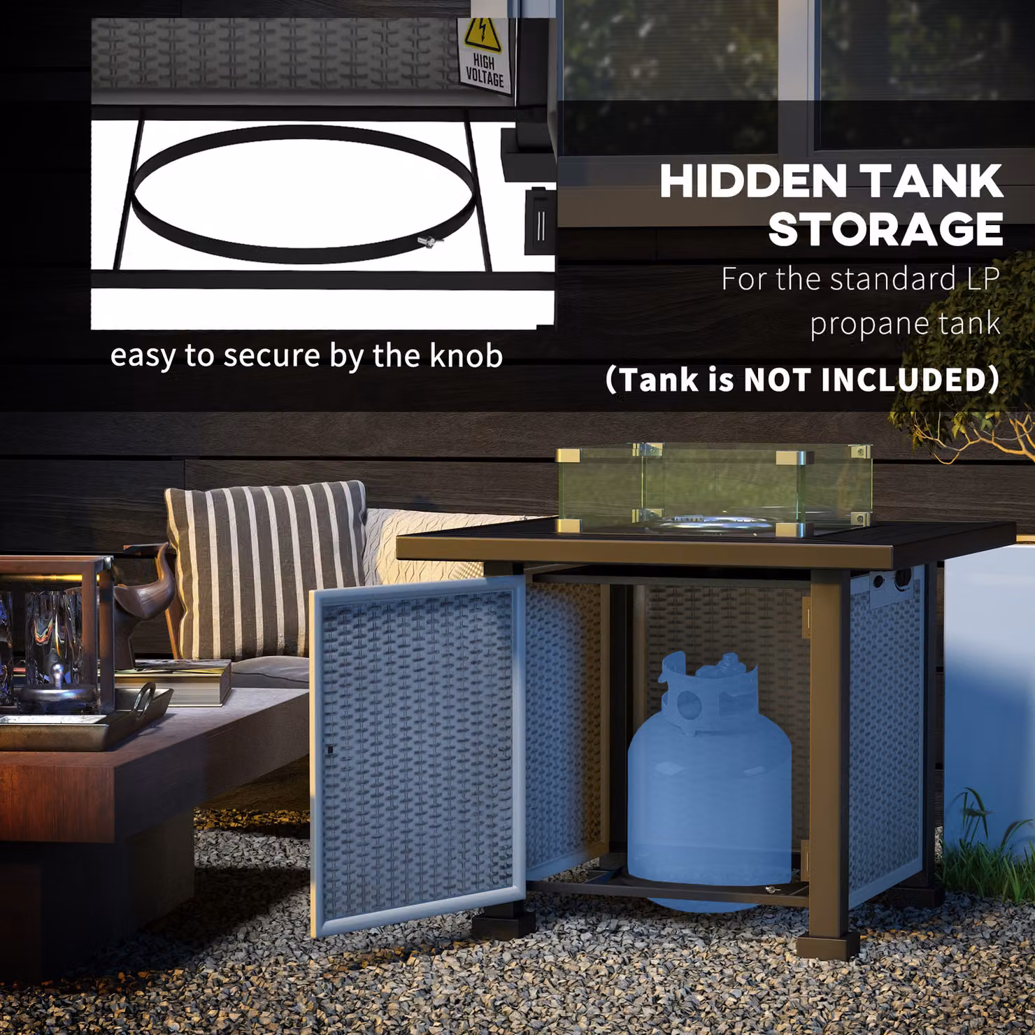 Outsunny Grey Rattan Gas Fire Pit Table with Glass Screen and Lid – 5