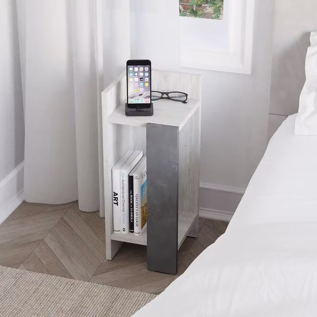 Decortie Elos Modern Narrow Left Module Bedside Table in Off-White, W/D/H: 25 x 25 x 60 cm – 1