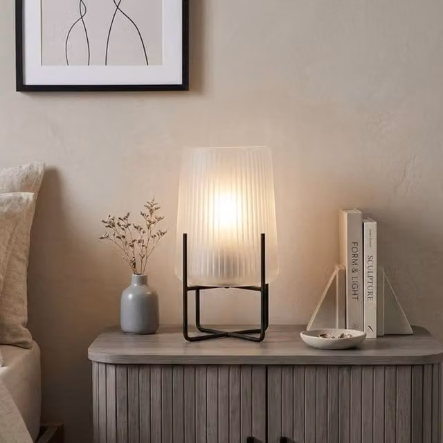 Garden Greatness Evie LED Tabletop Lamp with Frosted White Glass Shade and Beige Stand