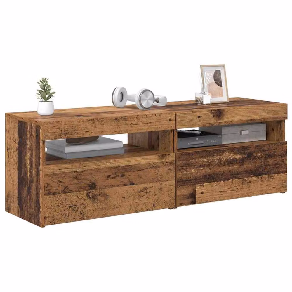 Berkfield Home Set of 2 Rustic Brown TV Cabinets with LED Lights in Engineered Wood – 6