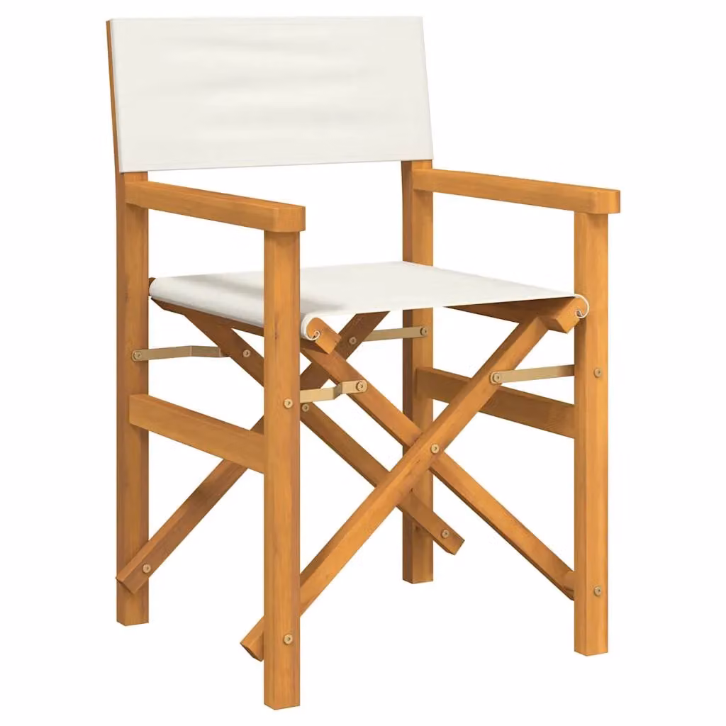 Berkfield Home Folding Director's Chair in Cream Solid Teak Wood – 2