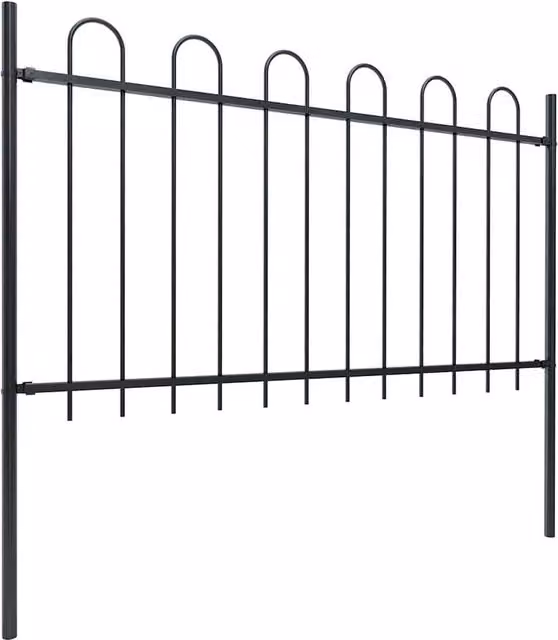 Berkfield Home Black Powder-Coated Steel Hoop Top Garden Fence, W: 15.3 m, H: 1 m