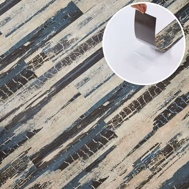 Novecrafto Self Adhesive Wood Look Vinyl Floor Planks in Black and Blue, 10 Pack