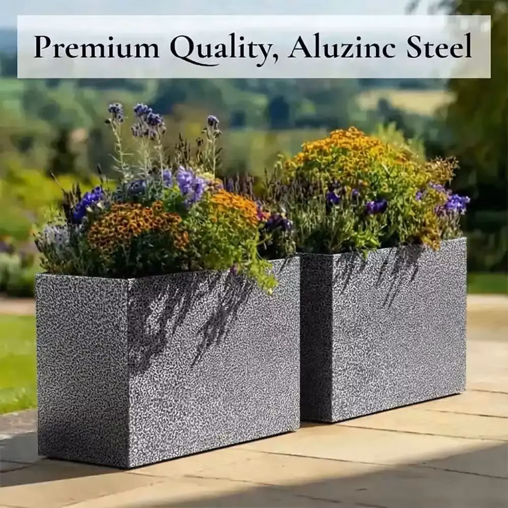 Access Garden Products Galvanised Steel Trough Planter in Silver and Black, W: 90 cm, H: 60 cm, D: 30 cm – 2