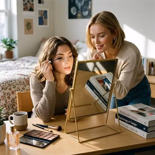 Harbour Housewares Modern Rectangular Tabletop Makeup Mirror in Gold, W: 50.0 cm, H: 32.0 cm, D: 16.5 cm – 4