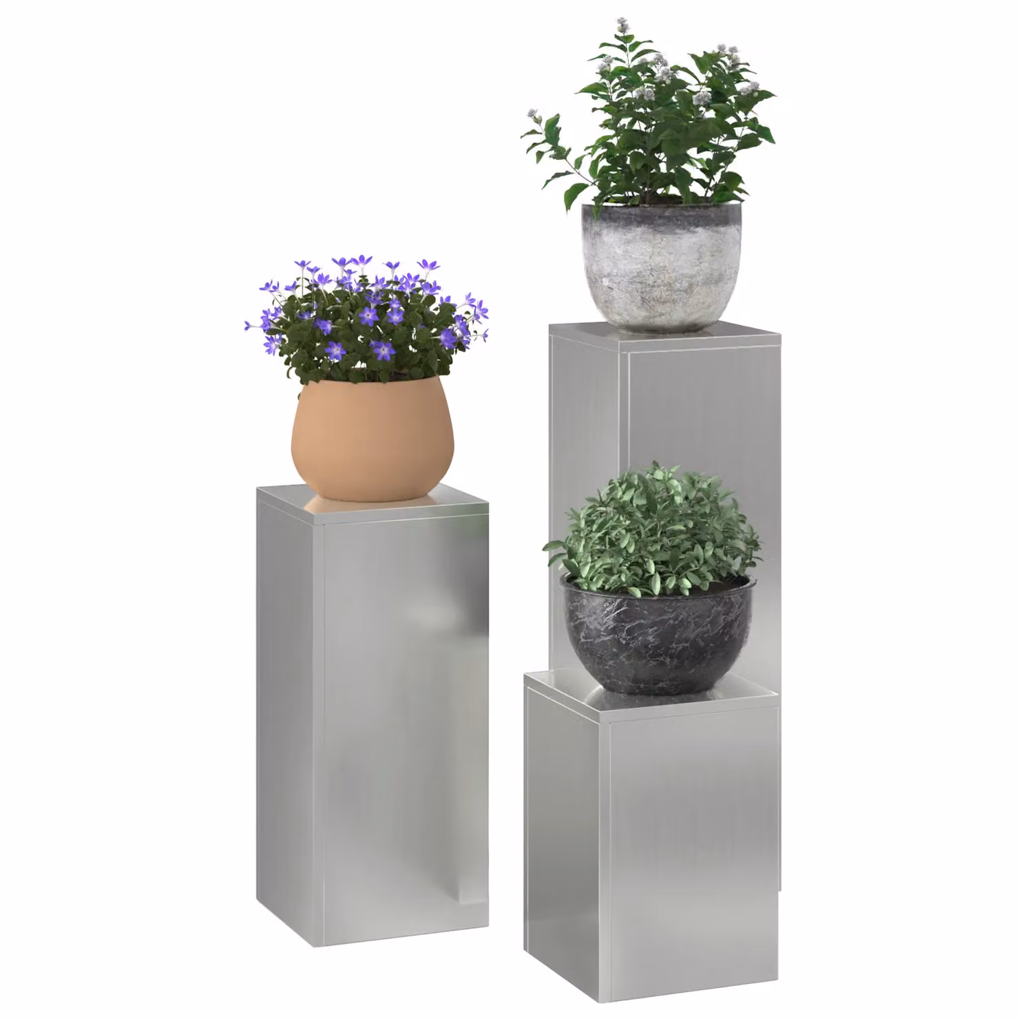 Berkfield Home Set of 3 Grey Galvanised Steel Outdoor Plant Stand Tubs – 2