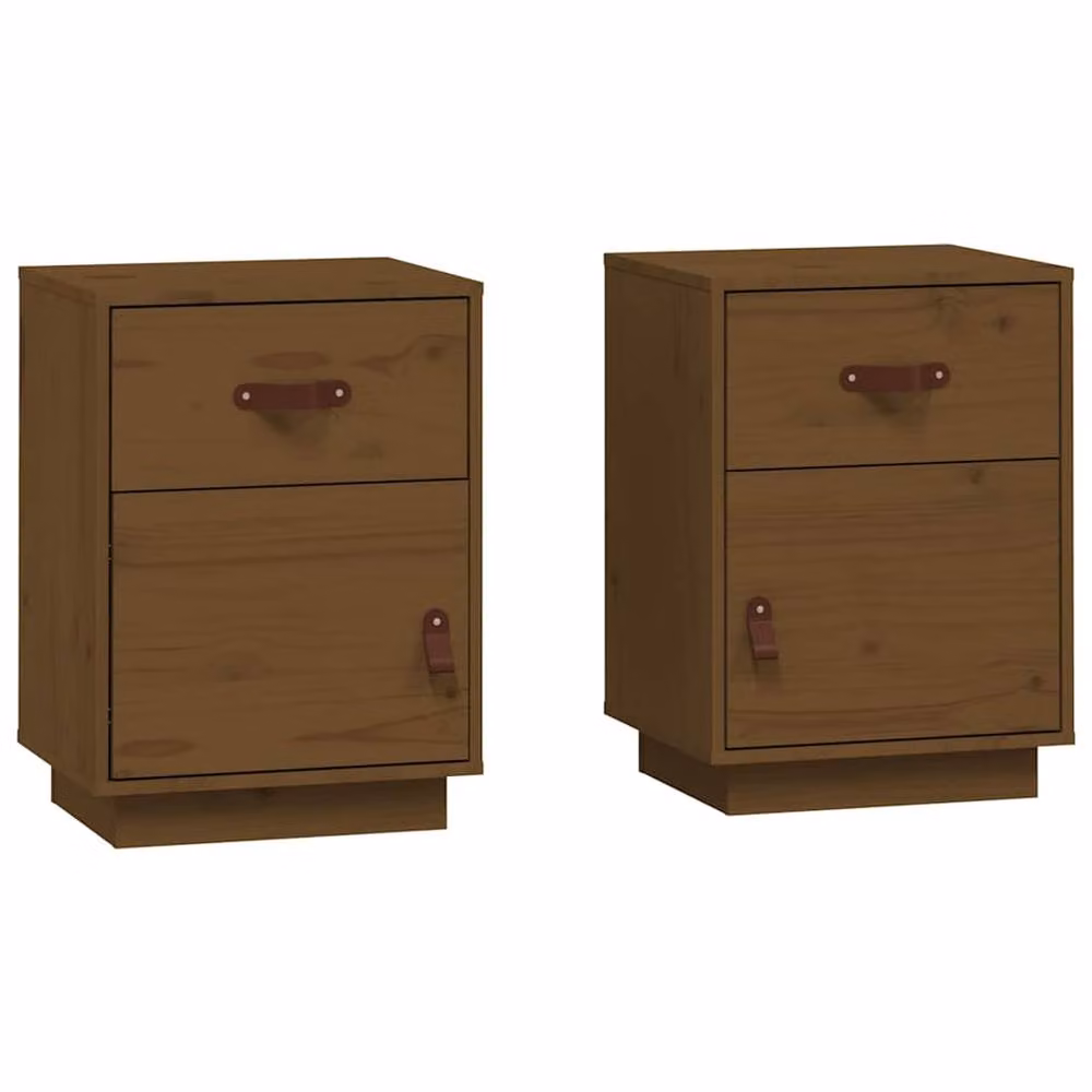 Berkfield Home Beautiful Set of 2 Solid Wood Bedside Cabinets, Honey Brown, W: 40 cm, D: 34 cm, H: 55 cm – 3