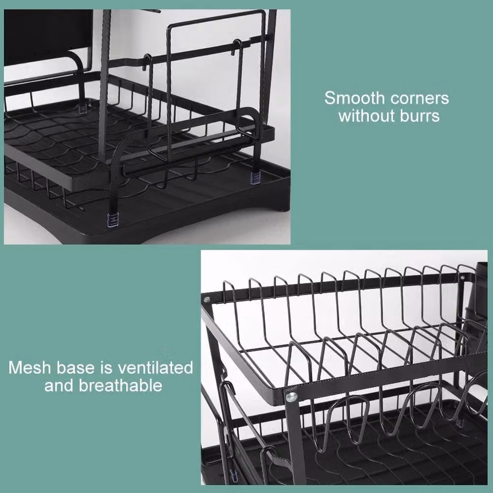 SPETLEK 2-Tier Sink Dish Drainer with Cutlery Tray, Black, W/D/H: 42.0 x 30.0 x 29.0 cm – 3