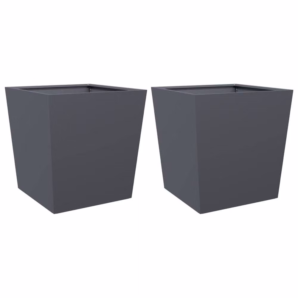 Berkfield Home Garden Steel Planter Tubs in Anthracite, 2 Pack, W/D/H: 50 x 50 x 50 cm – 2