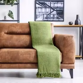 Emma Barclay Waffle Pique Cotton Throw in Green with Fringes, W/D: 228 x 254 cm – 2