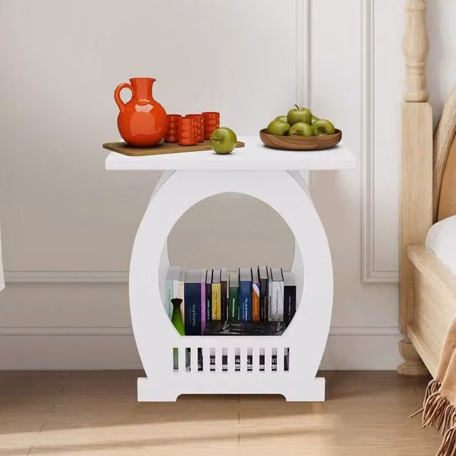 FLAVORA Modern White Matt Bedside Table and Side Cabinet