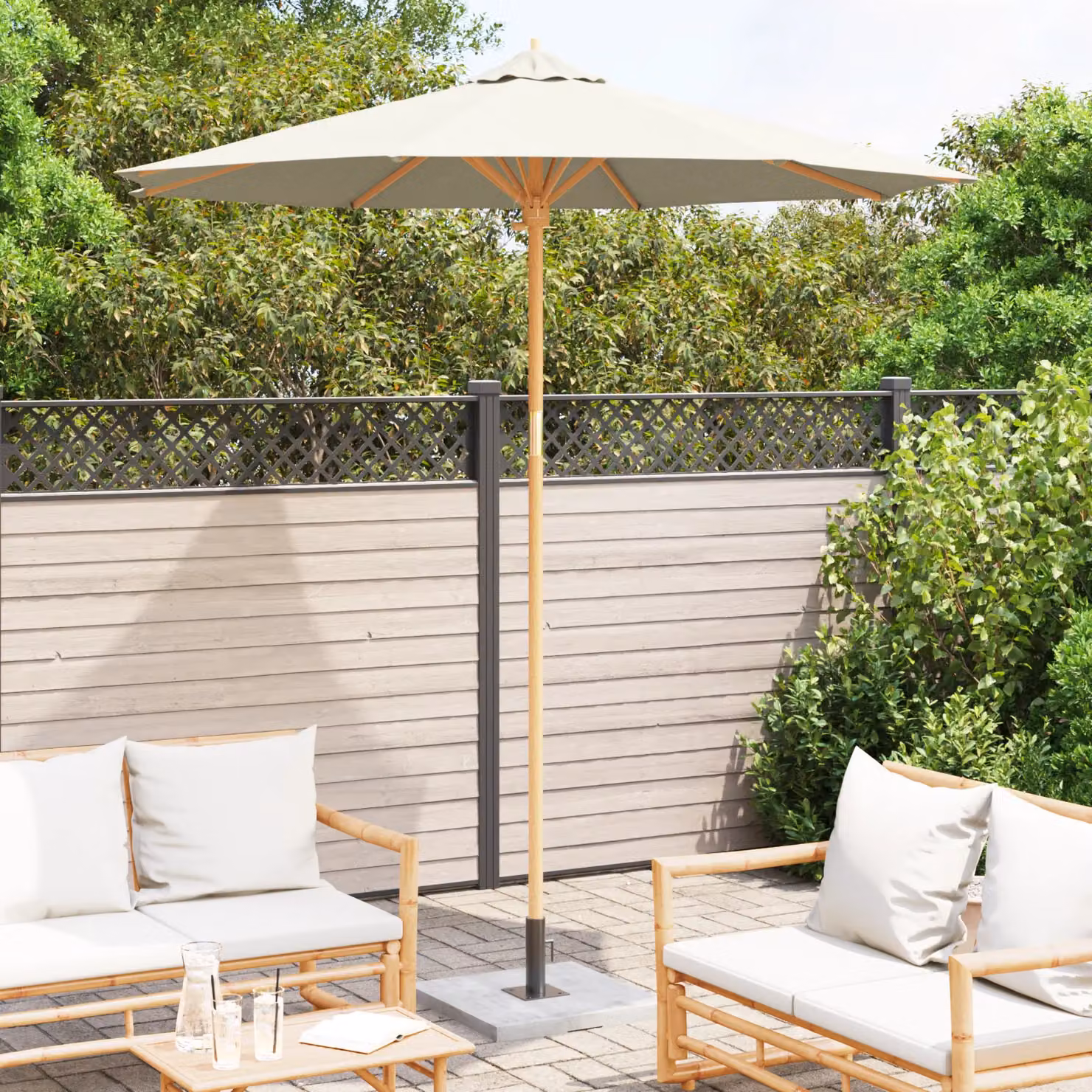 Berkfield Home Garden Bamboo Parasol in White, W/D/H: 240 x 260 cm – 3