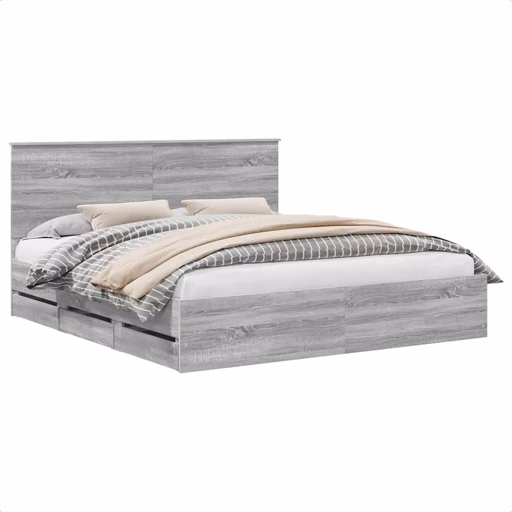 Berkfield Home Modern Bed Frame with Drawers in Grey Sonoma, Engineered Wood, W/D/H: 180 x 200 cm – 2