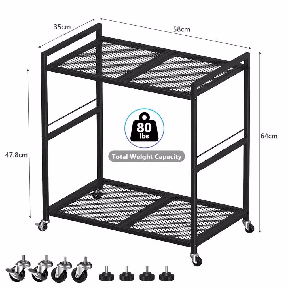 FORGEVIO 2-Tier Black Printer Stand and Computer Tower Trolley on Wheels – 2