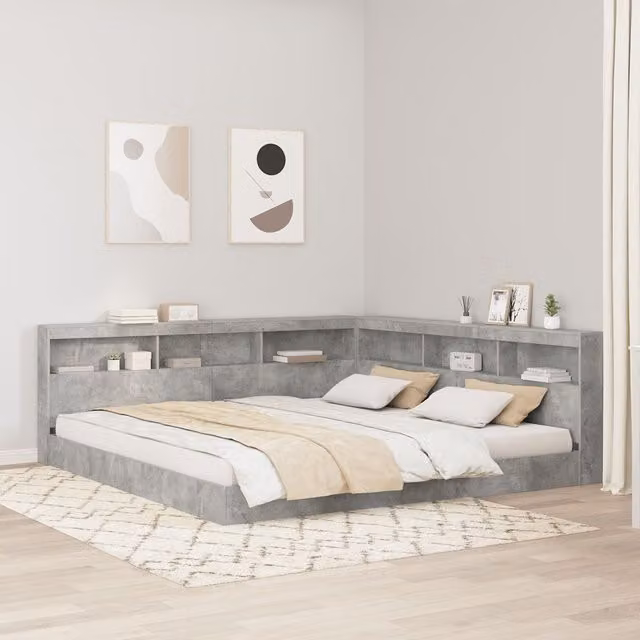 Berkfield Home Minimalist Storage Headboard in Concrete Grey with Integrated Shelf and Side Compartments, Width: 200 cm – 1