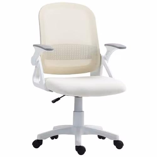 HOMCOM Ergonomic Swivel Computer Chair with Flip-up Armrests in White – 1
