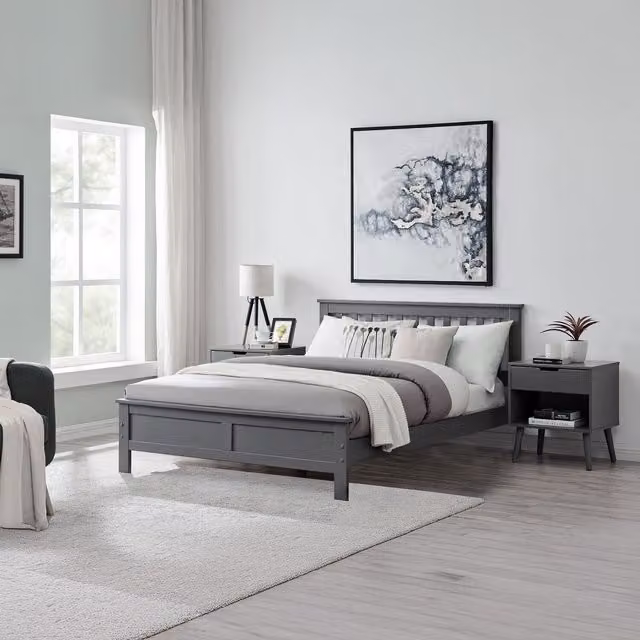 FurnitureboxUK Azure Modern Solid Pine Double Bed Frame in Grey, W/D/H: 140 x 200 cm