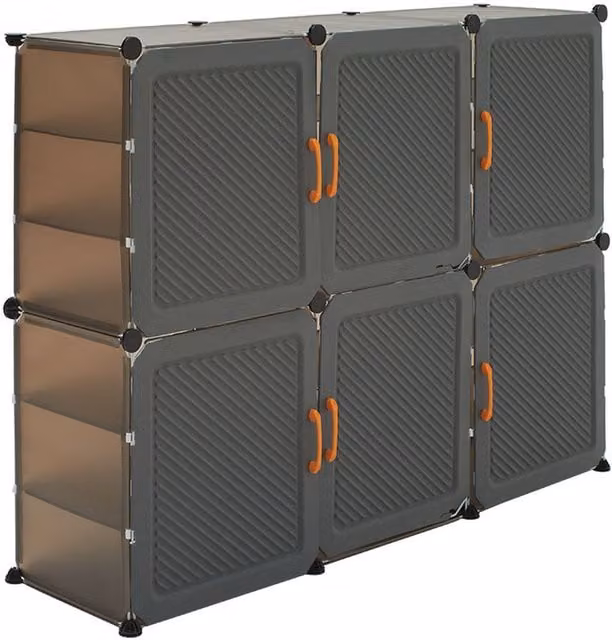 Livingandhome 6-Layer Plastic Shoe Storage Cabinet in Grey and Silver