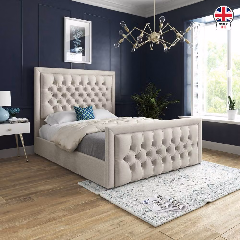 KDMD Sway Upholstered Designer Bed Frame in Beige Velvet, Size: 120 x 200 cm – 3