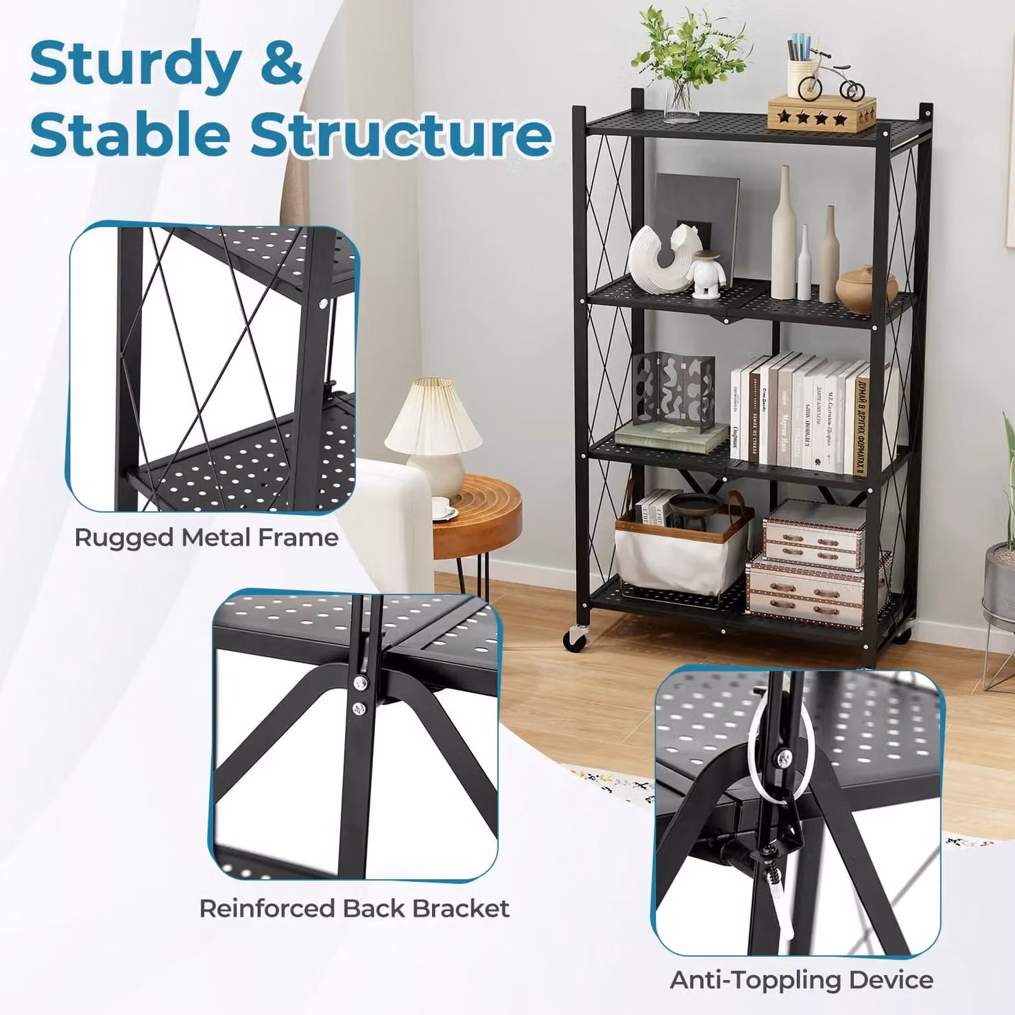 Costway 4-Tier Foldable Metal Storage Shelf in Black – 5