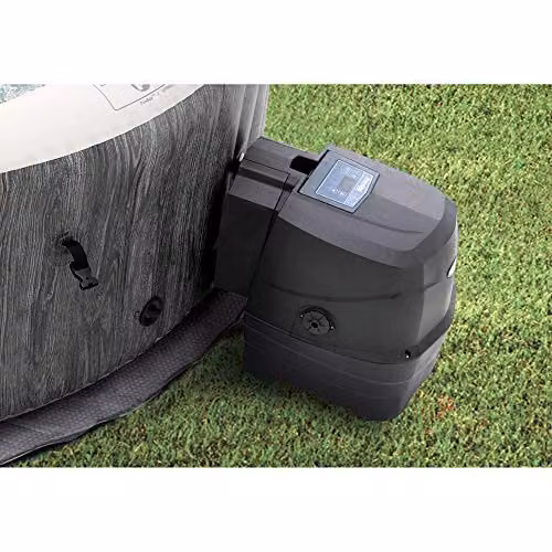 Intex PureSpa Greywood Deluxe 4 Person Inflatable Round Hot Tub Spa in Grey and Multicolour, Diameter: 196 cm – 4