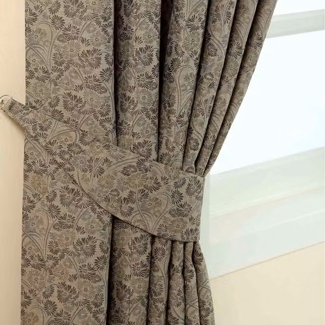 Homescapes Vintage Floral Jacquard Curtain Tie Back Pair in Grey and Purple
