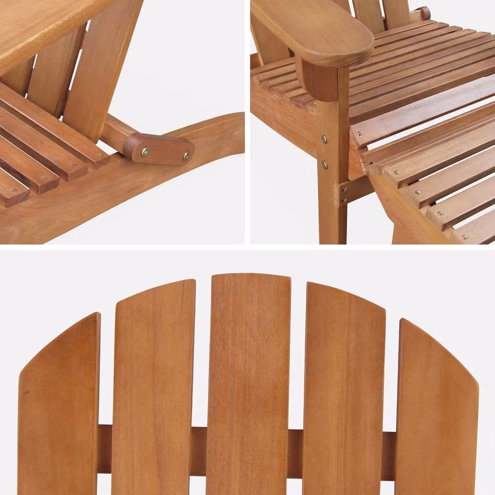 sweeek Retro Wooden Garden Deck Chair with Side Table and Armrests in Light Brown – 3