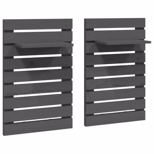 vidaXL Set of 2 Grey Solid Pine Wood Wall-Mounted Bedside Shelves