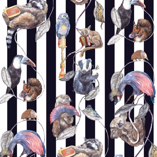 House of Hackney Hackney Empire Midnight Stripe Wallpaper in Black, White and Multicolour