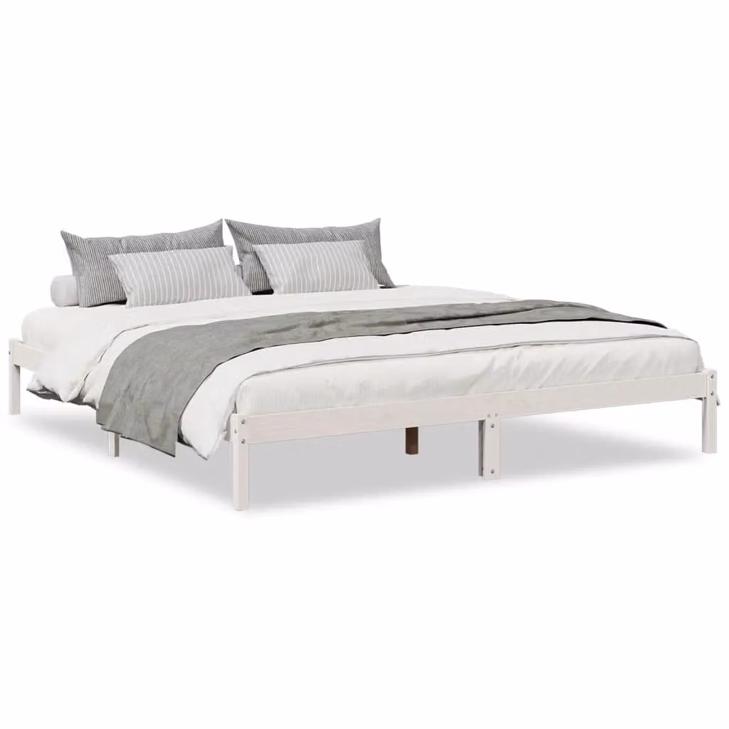 Berkfield Home Extra Long Solid Wood Pine Bed Frame in White, W/D/H: 200 x 220 cm – 2