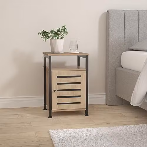tectake Modern Bedside Table with Cupboard and Open Compartment in Oak and Brown, W/D/H: 40.5 x 40.5 x 60.5 cm – 2