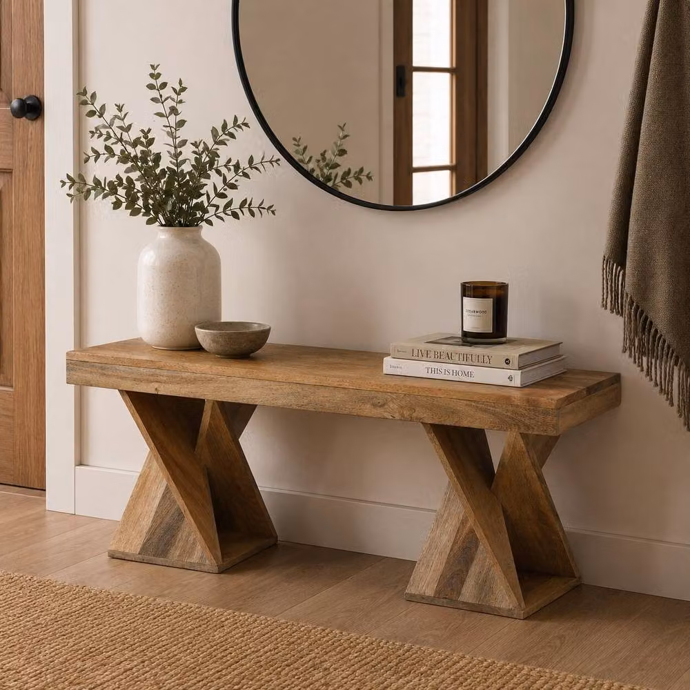Elm Home And Garden Solid Mango Wood Dining Bench in Brown with Light Oak Finish – 4