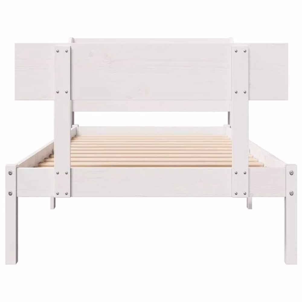 Berkfield Home Rustic White Solid Pine Bed Frame with Side Compartments, W/D/H: 100 x 200 cm