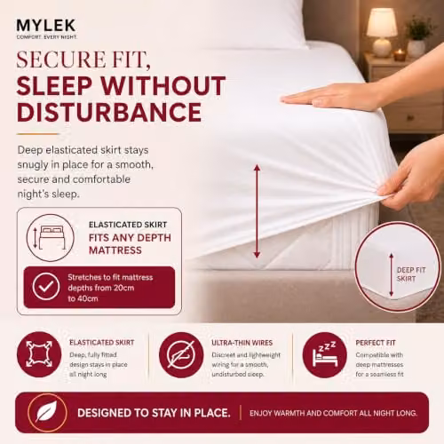 Mylek Electric Heated Mattress Cover King Size with Dual Control and Elasticated Skirt, White, W/D/H: 192 x 152 x 40 cm – 3