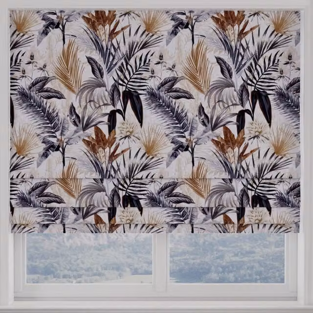Terrys Made to Measure Blackout Roman Blind in Nutmeg Floral Design, Grey, Brown and Multicolour