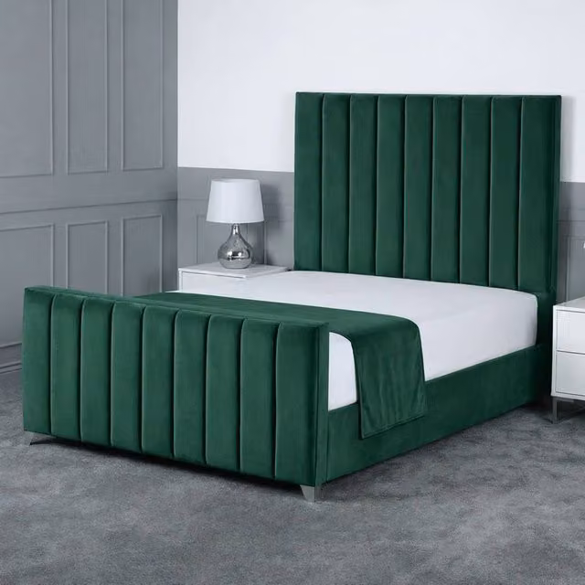 Living Comfort Bedz Empress Plush Velvet Upholstered Bed with Slatted Base and 48 Inch Headboard, Green, King Size