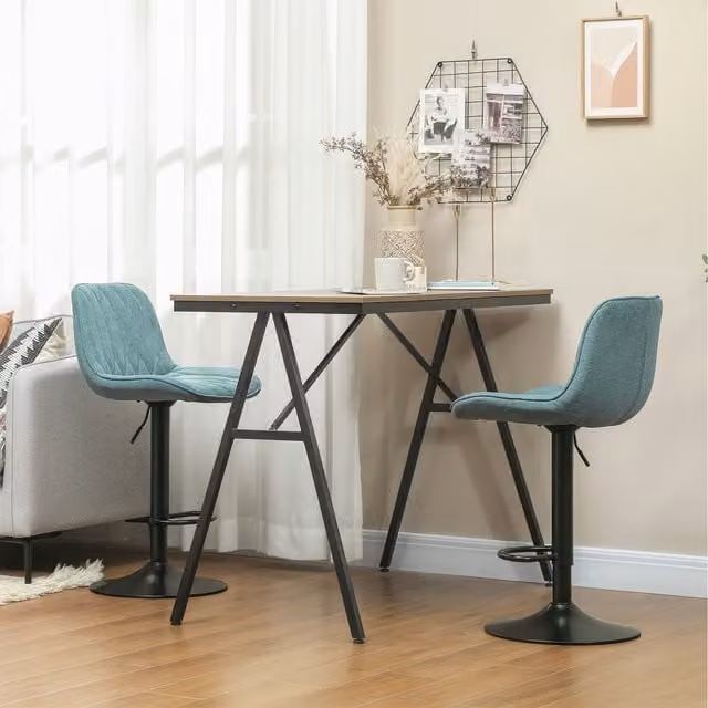 HOMCOM Set of 2 Adjustable Height Bar Stools in Blue